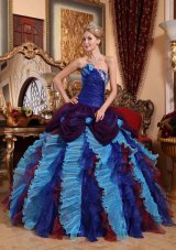 Multi-color Ball Gown Strapless Floor-length Taffeta and Organza Appliques with Beading Quinceanera Dress