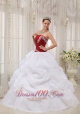 Informal White and Wine Red Quinceanera Dress Strapless Taffeta and Organza Appliques Ball Gown