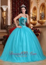 Popular Blue Quinceanera Dress Sweetheart Tulle Beading Ball Gown