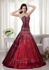 Wine Red A-line Sweetheart Floor-length Taffeta Beading and Embroidery Quinceanera Dress Fashion