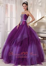 Elegant Purple Quinceanera Dress Strapless Tulle Beading Ball Gown Fashion