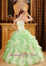 Simple Apple Green Quinceanera Dress Sweetheart Organza Beading and Ruffles Ball Gown Fashion