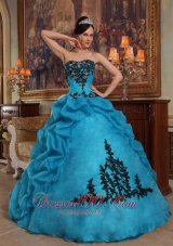Discount Blue Quinceanera Dress Strapless Taffeta and Organza Beading and Pick-ups Ball Gown Fashion