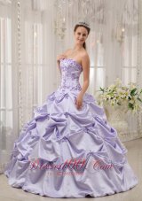 Popular Lilac Sweet 16 Dress Strapless Taffeta Appliques Ball Gown Fashion