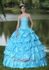 Aqua Blue For Clearance Quinceanera Dress With Strapless Beaded Decorate Taffeta Fashion