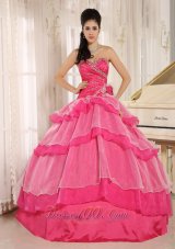 Hot Pink Sweetheart Beaded Decorate and Ruch Bodice Ruffled Layeres Rosario Quinceanera Dress In 2013 Fashion