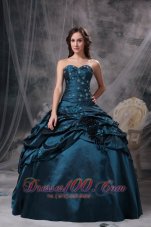 Green Ball Gown Sweetheart Floor-length Taffeta Appliques Quinceanea Dress Plus Size