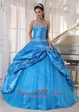 Cheap Blue Quinceanera Dress Strapless Taffeta and Tulle Appliques Ball Gown Plus Size