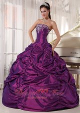 Purple Ball Gown Strapless Floor-length Taffeta Embroidery Quinceanera Dress Plus Size