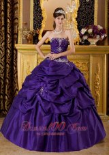 Classical Purple Quinceanera Dress Strapless Taffeta Appliques Ball Gown Plus Size