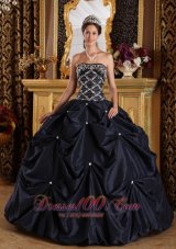Popular Black Quinceanera Dress Strapless Beading Taffeta Ball Gown Plus Size