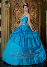 Elegant Sky Blue Quinceanera Dress Sweetheart Taffeta Appliques Ball Gown Plus Size
