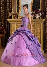 Lavender Ball Gown Strapless Floor-length Taffeta Beading Quinceanera Dress Plus Size
