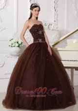 Modest Chocolate Quinceanera Dress Sweetheart Tulle Rhinestones Ball Gown Plus Size