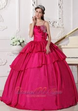 Hot Pink Ball Gown Straps Floor-length Taffeta Beading Quinceanera Dress Plus Size