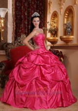 Exquisite Hot Pink Quinceanera Dress Strapless Taffeta Beading Ball Gown Plus Size