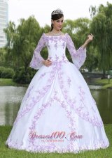Wholesale Embroidery Long Sleeves Sweet 16 Party Dress With Square Neckline Plus Size