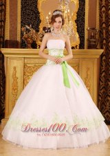 Discount White Quinceanera Dress Strapless Organza Appliques Ball Gown Pretty
