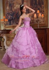 Lavender Ball Gown Strapless Floor-length Organza Beading Quinceanera Dress Pretty