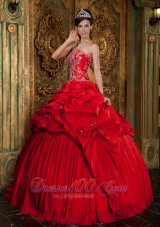 Wonderful Red Quinceanera Dress Sweetheart Taffeta Beading and Appliques Ball Gown Pretty