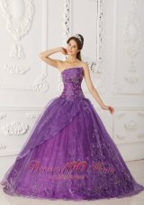 New Purple Quinceanera Dress Strapless Satin And Organza Beading Ball Gown Pretty