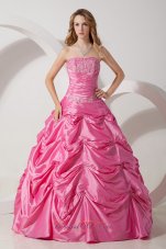 Rose Pink A-line Strapless Floor-length Taffeta Appliques Prom / Evening Dress Pretty