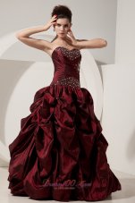 Perfect Burgundy Prom Dress A-line / Princess Sweetheart Beading Floor-length Taffeta Pretty