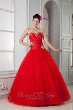 Red Sweet 16 Dress For Custom Made Ball Gown Sweetheart Tulle Beading Floor-length Pretty