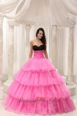 Rose Pink Sweetheart Beaded and Layers Ball Gown Quinceanera Dress Taffeta and Organza Pretty