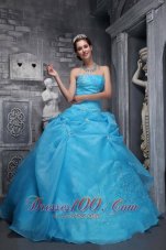 Beautiful Ball Gown Strapless Floor-length Taffeta and Organza Appliques Baby Blue Quinceanera Dress Pretty