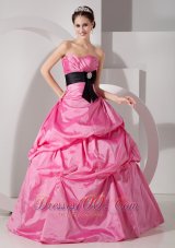 Cheap Custom Made Rose Pink Ball Gown Sweetheart Quinceanea Dress Taffeta Sash Floor-length