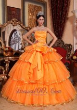 Cheap Popular Orange Quinceanera Dress Strapless Organza Ruffles Ball Gown