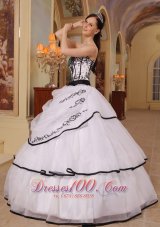 Cheap New White Quinceanera Dress Strapless Organza Embroidery Ball Gown