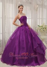 Cheap Low Prince Purple Quinceanera Dress Strapless Organza Beading Ball Gown