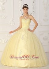 New Light Yellow Sweet 16 Dress Sweetheart Taffeta and Organza Appliques Ball Gown  for Sweet 16