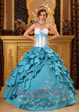 Popular Teal Quinceanera Dress Sweetheart Ruffles And Embroidery Taffeta Ball Gown  for Sweet 16