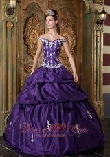Classsical Purple Quinceanera Dress Off The Shoulder Taffeta Appliques Ball Gown  for Sweet 16