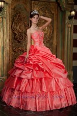 Discount Watermelon Quinceanera Dress Strapless Taffeta Beading Ball Gown  for Sweet 16
