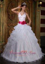 Impression White Sweet 16 Dress Halter Organza Beading A-line  for Sweet 16