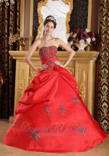 Discount Red Quinceanera Dress Strapless Taffeta Embroidery Ball Gown  for Sweet 16