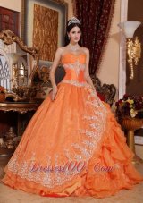Gorgeous Orange Red Quinceanera Dress Sweetheart Organza Beading Ball Gown  for Sweet 16