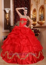 Gorgeous Red Quinceanera Dress Strapless Organza Beading Ball Gown  for Sweet 16