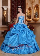 Elegant Baby Blue Quinceanera Dress Strapless Taffeta Appliques Ball Gown  for Sweet 16