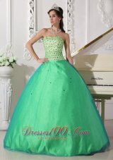 Sweet Spring Green Quinceanera Dress Sweetheart Tulle Beading Ball Gown  for Sweet 16