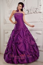 Eggplant Purple A-line Sweet 16 Dress Strapless Taffeta Beading and Pick-ups Floor-length  for Sweet 16