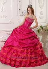 Affordable Red Quinceanera Dress StraplessTaffeta Beading Ball Gown