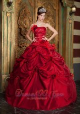 New Red Quinceanera Dress Strapless Taffeta Hand Made Flowers Ball Gown