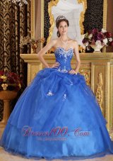 Elegant Blue Quinceanera Dress Sweetheart Organza Appliques Ball Gown