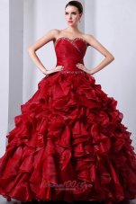Wine Red Sweet16 Dress Beading and Ruffles A-Line / Princess Sweetheart Floor-length Organza