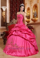 Puffy Wonderful Hot Pink Quinceanera Dress Sweetheart Taffeta Appliques Ball Gown